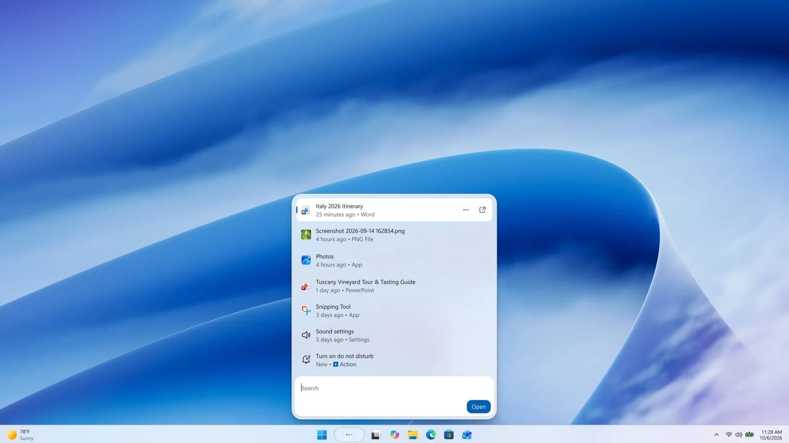 Windows 11 prueba una búsqueda con acciones rápidas y un nuevo widget de batería
